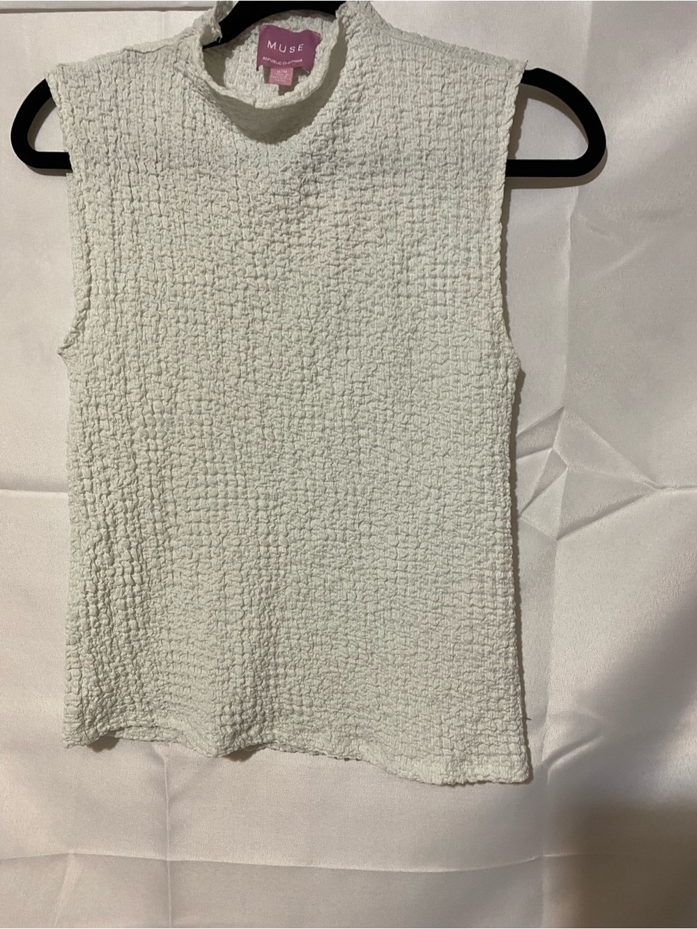 MUSE Cream Textured Mock Neck Sleeveless Tank